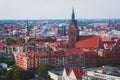 Beautiful super wide-angle summer aerial view of Hannover, Germany, Lower Saxony, seen from observation deck of New Town Hall, Han