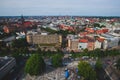 Beautiful super wide-angle summer aerial view of Hannover, Germany, Lower Saxony, seen from observation deck of New Town Hall, Han