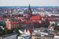 Beautiful super wide-angle summer aerial view of Hannover, Germany, Lower Saxony, seen from observation deck of New Town Hall, Han