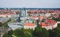 Beautiful super wide-angle summer aerial view of Hannover, Germany, Lower Saxony, seen from observation deck of New Town Hall, Han
