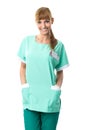 Beautiful surgeon portrait in green dress