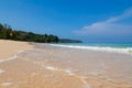 Beautiful Surin beach in Choeng Thale city, Phuket, Thailand with white sand, turquoise water and palm trees