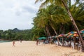 Beautiful Surin beach in Choeng Thale city, Phuket, Thailand with white sand, turquoise water and palm trees