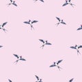 Beautiful swallow on a pink background. Watercolor illustration. Spring bird brings love. Handwork. Seamless pattern