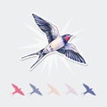 Beautiful swallow sticker. Watercolor illustration. Spring bird brings love. Handwork