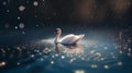 Beautiful swan floating on the water at night. 3d rendering