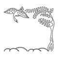 Beautiful Swan , unusual tree. Outline. hand drawn. Card design template, invitations and more