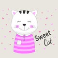 Beautiful sweet cat girl dreams of love. Royalty Free Stock Photo