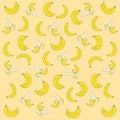 Beautiful, sweet pattern with bananas. Light yellow background