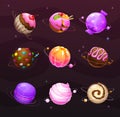 Beautiful sweet round planets. Candy world elements.