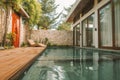 Beautiful swimming pool inside a tropical beach resort in the Philippines Royalty Free Stock Photo