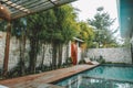 Beautiful swimming pool inside a tropical beach resort in the Philippines Royalty Free Stock Photo