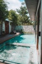 Beautiful swimming pool inside a tropical beach resort in the Philippines Royalty Free Stock Photo