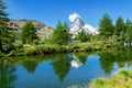 Beautiful Swiss Alps landscape with Stellisee lake and Matterhorn mountain reflection in water, summer mountains view, Zermatt Royalty Free Stock Photo