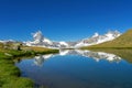 Beautiful Swiss Alps landscape with Stellisee lake and Matterhorn mountain reflection in water, summer mountains view, Zermatt Royalty Free Stock Photo