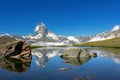 Beautiful Swiss Alps landscape with Stellisee lake and Matterhorn mountain reflection in water, summer mountains view, Zermatt Royalty Free Stock Photo