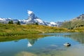 Beautiful Swiss Alps landscape with Stellisee lake and Matterhorn mountain reflection in water, summer mountains view, Zermatt Royalty Free Stock Photo