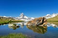 Beautiful Swiss Alps landscape with Stellisee lake and Matterhorn mountain reflection in water, Zermatt, Switzerland Royalty Free Stock Photo