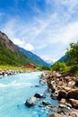 Beautiful Swiss landscape with river stream