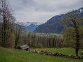 Beautiful Swiss Landscapes with Snow Alps green grass Royalty Free Stock Photo