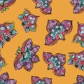 Beautiful sylized floral seamless pattern for your business. Fantazy flowers on right yellow background. Royalty Free Stock Photo