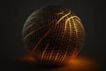 Beautiful symbolic basketball ball in black brown tones with ornament, generative ai