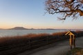 beautiful szaplonczay promenade panorama with lake balaton landscape in Fonyod Hungary with badacsony hill background Royalty Free Stock Photo