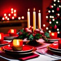 A beautiful table with burning candles and Christmas decorations