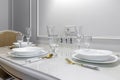 Beautiful table set for an event party or wedding reception . restaurant interior Royalty Free Stock Photo