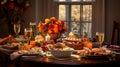 beautiful table set to serve Thanksgiving Turkey dinner, AI generated Royalty Free Stock Photo