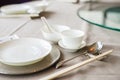 Beautiful table setting with china porcelain and chopsticks eating utensils