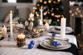 Beautiful table setting for Christmas dinner Royalty Free Stock Photo