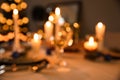 Beautiful table setting for Christmas dinner, blurred view Royalty Free Stock Photo