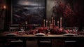 A beautiful tables and chair with candle lights in the room for Thanksgiving dinner. Private dining Royalty Free Stock Photo