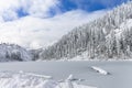 Beautiful taiga hills on Far East of Russia in early october. Taiga in winter. Beautiful nature. Frosty weather Royalty Free Stock Photo