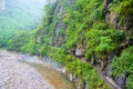 Beautiful Taroko gorge in Taroko National Park, Taiwan photographed on a misty, rainy day. Rocks, green trees, high humidity. Royalty Free Stock Photo