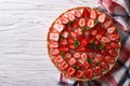 Beautiful tart with fresh strawberries. horizontal top view