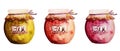 Beautiful Tasty Appetizing Jam Jars with Fruit Jam. Hand Drawn W Royalty Free Stock Photo