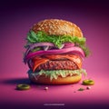 Beautiful tasty pink hamburger art. Royalty Free Stock Photo