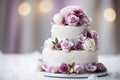 beautiful tasty wedding cake decorated AI generated