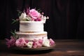 beautiful tasty wedding cake docorated with flowers