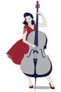 Beautiful and tattooed pin-up girl playing double bass. Vector I Royalty Free Stock Photo