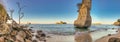 Beautiful Te Hoho Rock at Cathedral Cove Marine Reserve, Coromandel Peninsula, New Zealand. Panoramic view Royalty Free Stock Photo