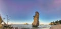 Beautiful Te Hoho Rock at Cathedral Cove Marine Reserve, Coromandel Peninsula, New Zealand. Panoramic view Royalty Free Stock Photo