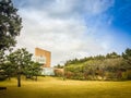 Beautiful of tea museum garden in blue sky background, the famous green tea museum in Jeju island, South Korea