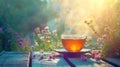 Beautiful teatime in the garden with copy space Royalty Free Stock Photo