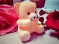 Beautiful Teddy bear in Pink colour with red roses.