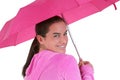 Beautiful Teen With Braces Under A Pink Umbrella Royalty Free Stock Photo