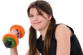 Beautiful Teen Girl Holding Colorful Weights Over White Royalty Free Stock Photo