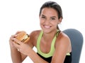 Beautiful Teen Girl Holding A Giant Cheeseburger Royalty Free Stock Photo